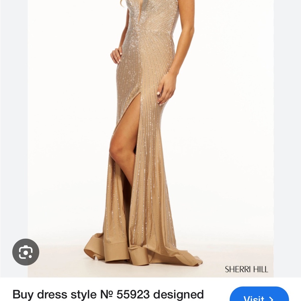 Sherri Hill Gold Sequin Plunge Prom Dress